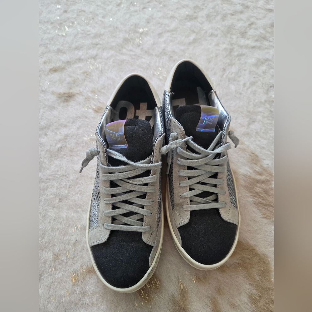P448 Black Gray & Silver Women's Fashion Sneakers Size 39
